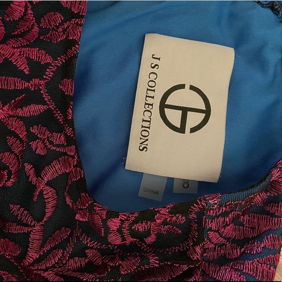 JS Collections Short-Sleeve Cocktail Dress in Fuschia/Navy - Picture 9 of 10